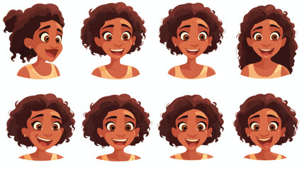 African girl face expression set of cartoon vector