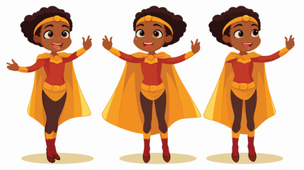 African kid girl in yellow superhero costume standi