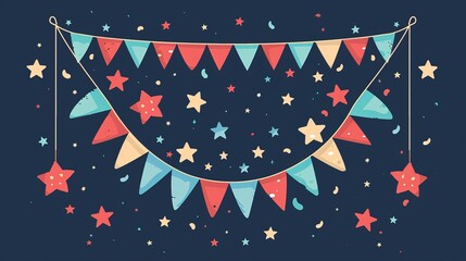 Obraz premium 4th of July independence day Vector illustration with the celebration greeting USA flag waving ribbon bunting decoration famous landmarks balloons flag