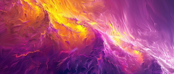 Obraz premium Vibrant yellow, purple, and magenta hues swirl together in a mesmerizing 3D fractal design