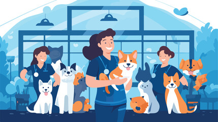 Animal adoption shelter banner with cartoon pets in