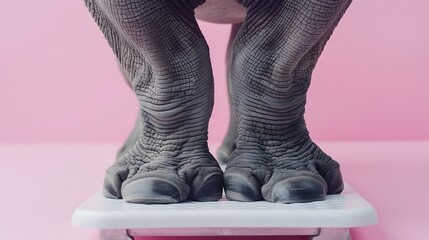 Retro Surrealism Closeup of a Rhinoceross Legs on a White Scale in a s Diner Style Generative ai - obrazy, fototapety, plakaty