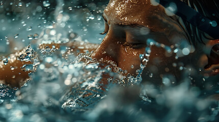 A closeup of Swimmer Backstroking Swimming