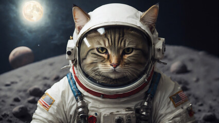 Cat in space suit on moon