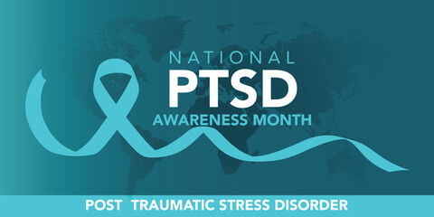 PTSD Awareness Month. National Post Traumatic Stress Disorder Month in June. Vector banner, poster, card for social media. The horizontal composition. Takes place in the United States. - Powered by Adobe