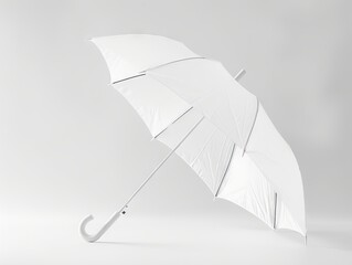 A white umbrella is shown against a gray background. - obrazy, fototapety, plakaty