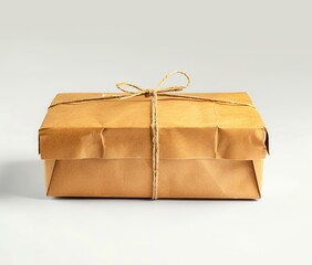 A brown paper gift box with twine tied around it. - obrazy, fototapety, plakaty