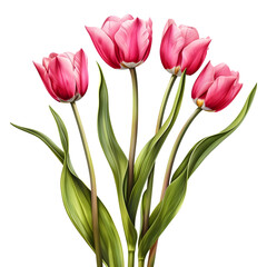 3D Rendering of a Pink Tulip Flower on Transparent Background - Ai Generated