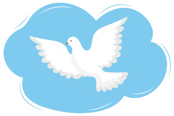 Flying dove in the sky on a background of clouds, symbol of peace, holy spirit.Vector illustration