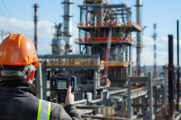 Workers monitor the noise using a sound level meter