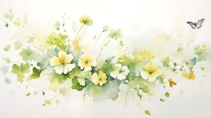 Gentle watercolor splashes in a palette of spring greens and yellows, capturing the rebirth of nature