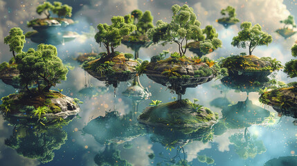 An abstract representation of the multiverse as a kaleidoscope of floating islands, each with its own gravity, climate, and flora, suspended in a void where the rules of physics are visibly twisted.