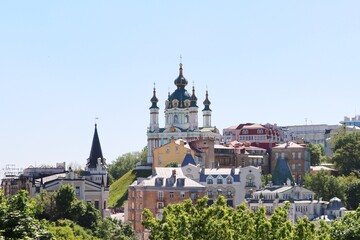 kyiv, ukraine, andreevskaya church, cathedral, architecture, religion, orthodox, cross, building,...
