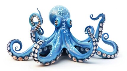 3d blue octopus cartoon isolated on white background realistic