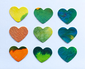 colorful hearts in watercolor style isolated on white background. Handmade.
