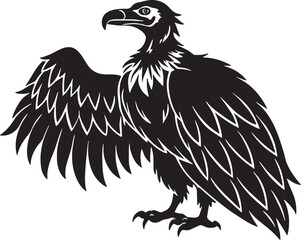 Griffon Eagle - Black and White Vector Illustration - Isolated on White Background