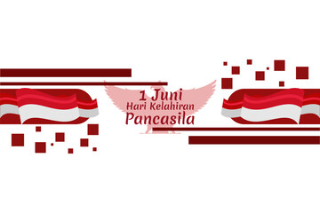 Translation: June 1, Happy birthday Pancasila (1 Juni, selamat hari lahir Pancasila) vector illustration. Suitable for greeting card, poster and banner.

