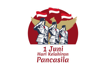Translation: June 1, Happy birthday Pancasila (1 Juni, selamat hari lahir Pancasila) vector illustration. Suitable for greeting card, poster and banner.
