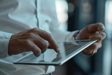 Obraz premium Detailed work on digital tablets within a corporate environment