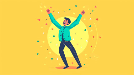 Naklejka premium Enthusiastic person raises arms in celebration, enjoying a festive moment