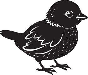 Vector illustration of a small black bird isolated on a white background.