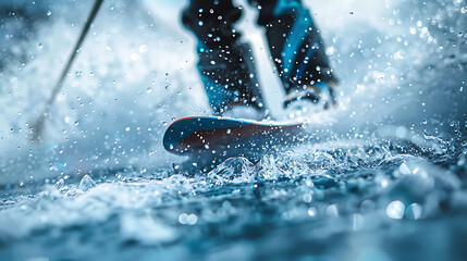A closeup of Water Skiing Water ski, against Water as background, hyperrealistic sports accessory...