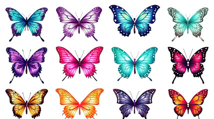 Butterfly collection. Watercolor illustration. AI generated.