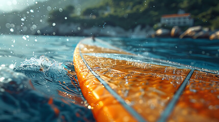 A closeup of Windsurfing Windsurf board, against Water as background, hyperrealistic sports...