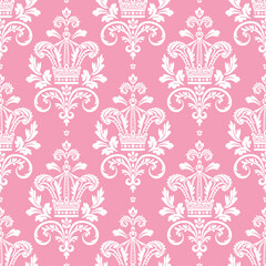 Pink and white damask vector seamless pattern. Vintage, paisley elements. Traditional, Turkish motifs. Great for fabric and textile, wallpaper, packaging or any desired idea.