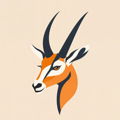 Minimalist Vector Logo Style Illustration of an Antelope with Expressive Features and Contrasting Colors.  Isolated Background. Generative AI Image.
