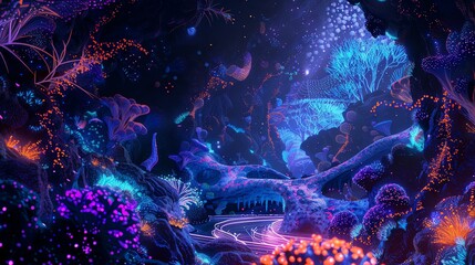 Immerse the viewer in a world of luminescent wonder as bioluminescent creatures come to life in a high-angle abstract cubism masterpiece Infuse the artwork with a sense of depth an