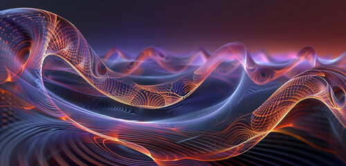 Vitality-exuding dynamic coral fractal grid waves, flowing in graceful arcs.