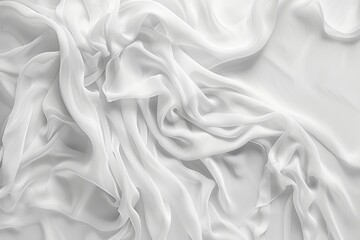 Closeup of rippled white silk fabric, 3d render illustration