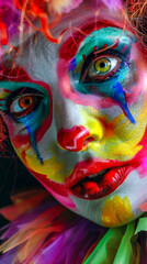 Obraz premium A clowns colorful makeup and exaggerated features up close