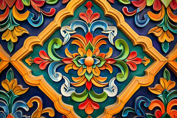Fototapeta na wymiar A Thai pattern brought to life in a vibrant display of colors and shapes, showcasing the rich cultural heritage of the region