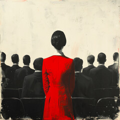 Obraz premium Corporate Board Meeting: Spotlight on Red and White Dress 