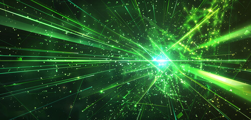 Obraz premium Laser light show in emerald green on an abstract futuristic vector.