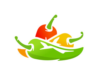Green, yellow and red chili pepper logo design. Spicy chili pepper graphic design