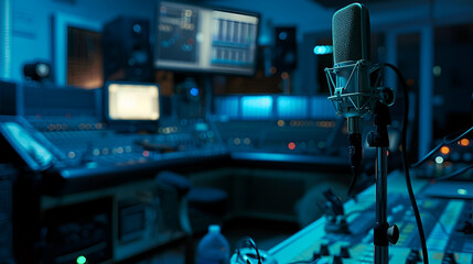 Wireless microphone is placed in the control room and records sound