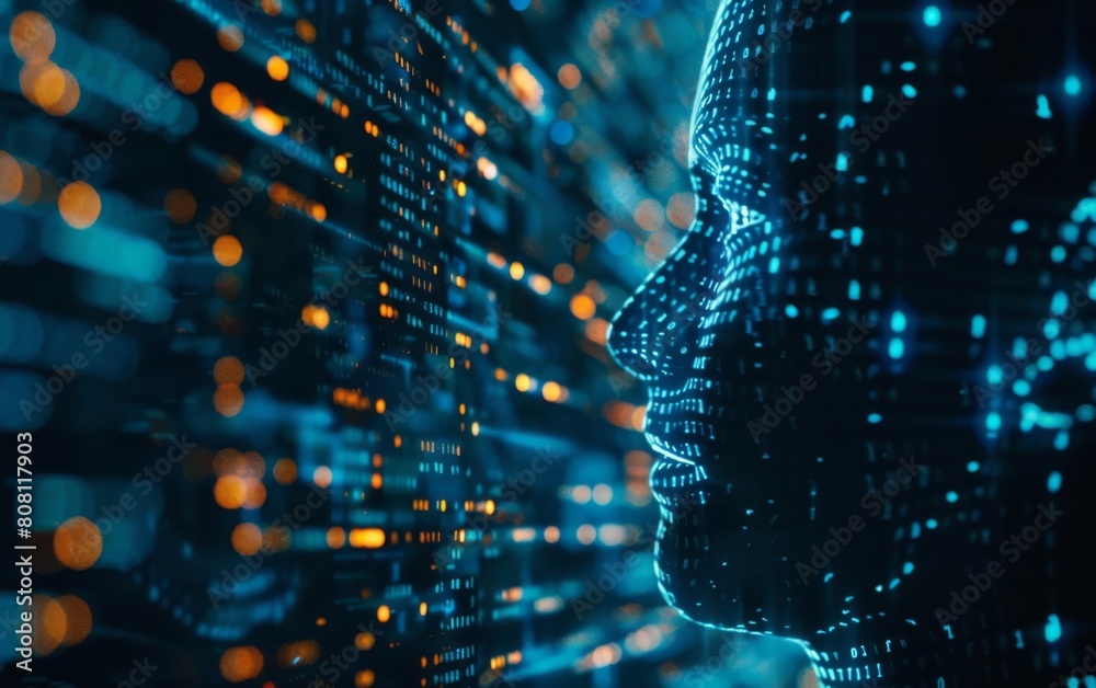 Poster cutting-edge futuristic technology incorporating artificial intelligence, deep learning algorithms, 