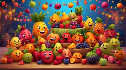 Happy Vegetables, Cute Cartoon 3D Collection, Funny and adorable bread party, festival celebration, mascot-style of cartoon characters. Ideal for banner marketing in e-commerce, grocery stores