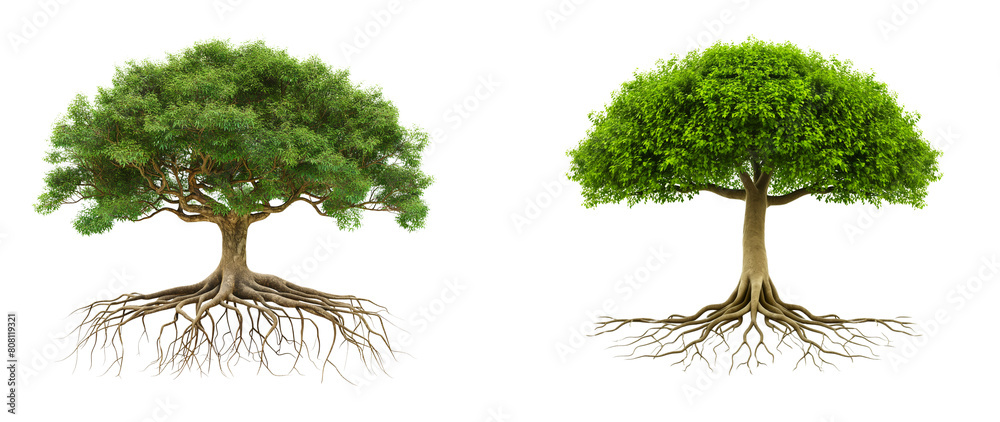 Fototapete 3d trees with roots isolated on transparent or white background