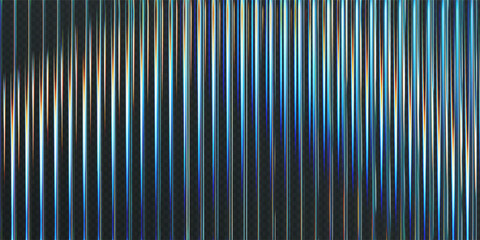3d transparent ribbed glass background with refraction and holographic effect. Reeded glass with rainbow gradient. Render of corrugated wall with overlay reflection light on dark. 3d vector background