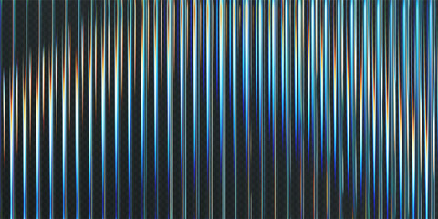 3d transparent ribbed glass background with refraction and holographic effect. Reeded glass with rainbow gradient. Render of corrugated wall with overlay reflection light on dark. 3d vector background © janevasileva