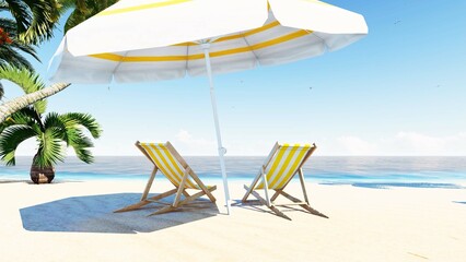 Beautiful beach. Chairs on the beach near the sea. Summer vacation and vacation concept for tourism. inspiring tropical landscape.	