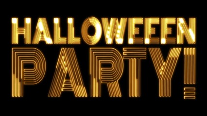 Halloween Party text font with light. Luminous and shimmering haze inside the letters of the text Halloween Party. 