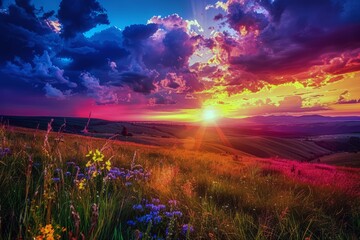 Sunset painting the sky with hues of orange, pink, and purple, signaling the end of summer day