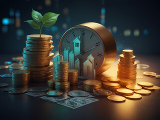 An image representing the concept of investments in a financial setting, symbolizing financial planning, wealth growth, and investment strategies, emphasizing financial success and future security
