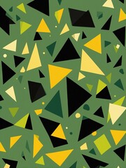 Modern abstract art with green, yellow, and black triangles