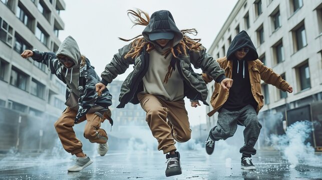 Street Dance Scene: Teenagers in Hip-hop Style